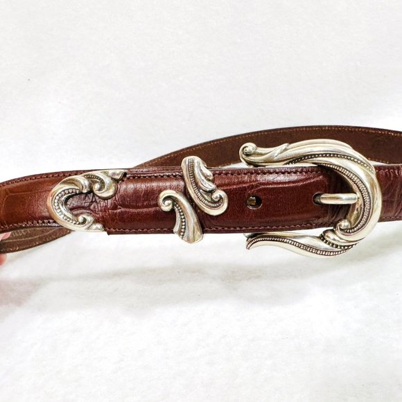 Coldwater Creek Brown Croc Embossed Belt w/Silver Hardware - Size Small - Picture 2 of 7